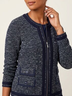 Talbots Navy Tweed Zip Jacket Size 14 Structured Classic Preppy Chic